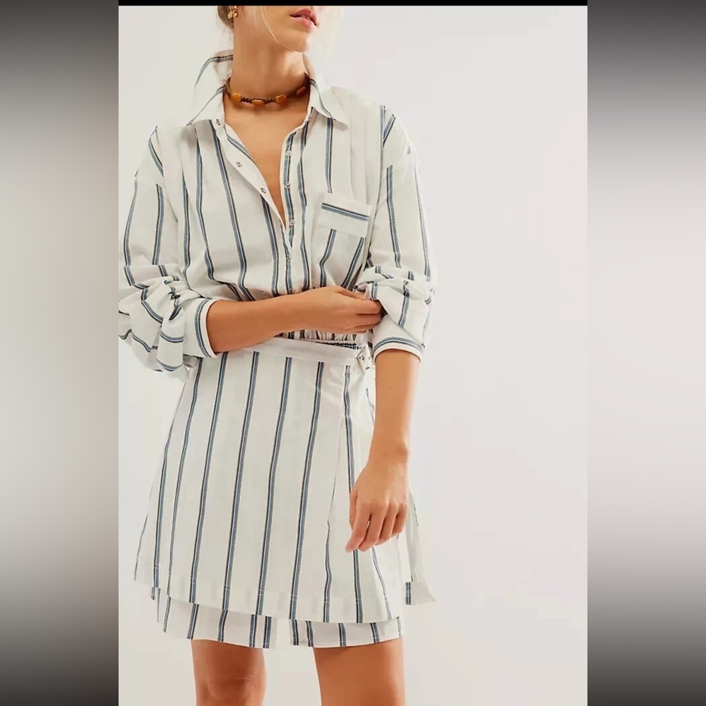 Free People White Mini Dress with Navy Stripes - Picture 2 of 10